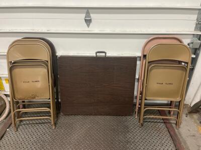 Set of 8 Metal Folding Chairs With 4-Foot Folding Utility Table, Brown/Tan/Pink Colors