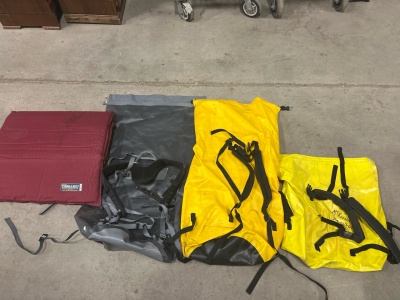 (2) Large, (1) Medium Waterproof Roll-Top Dry Bag Backpack, Approx. 110L Capacity, Yellow/Black- thermarest camping pad.