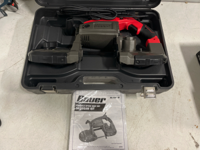 Bauer 1678E-B Variable Speed Deep Cut Portable Bandsaw Kit with 5" x 5" Cutting Capacity-item has been tested and works fine. Like-new condition