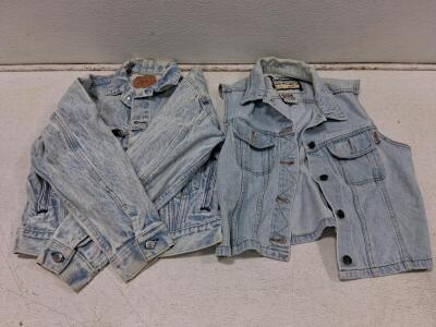 Levi&rsquo;s Acid Wash Denim Jacket L & ABE XL Jeans Vest, Vintage 80s-90s, Lot 5714 4208, Style 2241