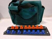 Mixed Lot: Nova 12" Chrome Wall Grab Bar, Hard Shell Backpack, Tool Bag, Animal Decor Holders, Button Panel, Cloth Labels - 5