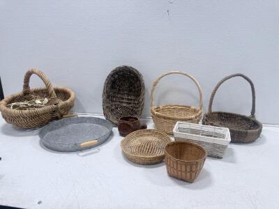 Assorted 9-Piece Wicker and Metal Basket Set, Multiple Shapes/Sizes, Home Decor & Storage