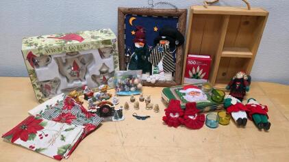 Assorted Christmas Decorations & Collectibles Lot &ndash; Includes Tea Set, Lights, Figurines