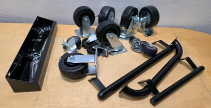 Caster Wheel Set with Handles, Mixed Fixed and Swivel Types, Includes Mounting Hardware