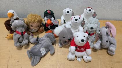 Coca-Cola Plush Collection &ndash; Assorted Beanie Animals w/ Tags, Polar Bears, Penguin, Lion