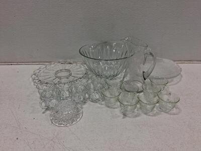 Elegant 18-Piece Clear Glass Punch Bowl Set with Pitcher, Cups, Serving Tray, and Plates