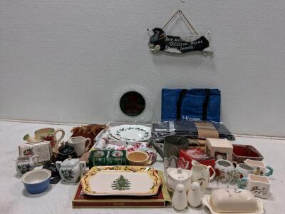 Large Kitchenware & Decor Lot, Spode Christmas Tree, House Bag, 30+ Mixed Ceramics & Serveware