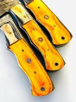 5-Piece Custom Damascus Steel Kitchen Knife Set &ndash; Full Tang, Mosaic Pins, Bright Wood Handles - 2