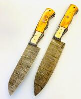 5-Piece Custom Damascus Steel Kitchen Knife Set &ndash; Full Tang, Mosaic Pins, Bright Wood Handles - 3