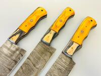 5-Piece Custom Damascus Steel Kitchen Knife Set &ndash; Full Tang, Mosaic Pins, Bright Wood Handles - 5