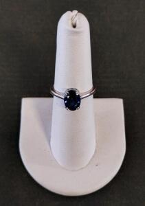 1.70 Carat Oval Tanzanite Ring In 2.3G silver, Four-Prong Solitaire Setting, Size 6, Serial K12E2