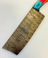 Custom Damascus Steel Cleaver Knife With Blue And Red Wood Handle, 7.5" Blade - 2