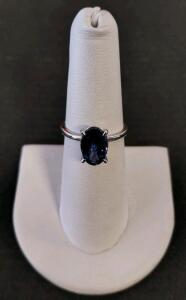 Solitaire Ring With 1.88Oval Blue Tanzanite In 2.3G Silver, Size 6.5, Serial K12E3