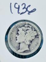 1936 & 1939 Mercury Dimes, 90% Silver, Philadelphia Mint, Circulated, By Adolph Weinman - 3