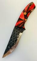 Custom Handmade Fixed-Blade Hunting Knife, Hammer Forged, Red Resin Handle And Miniature Keychain Knife - 3
