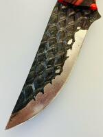 Custom Handmade Fixed-Blade Hunting Knife, Hammer Forged, Red Resin Handle And Miniature Keychain Knife - 4