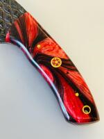 Custom Handmade Fixed-Blade Hunting Knife, Hammer Forged, Red Resin Handle And Miniature Keychain Knife - 5