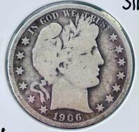 1906-S Barber Half Dollar, 90% Silver, San Francisco Mint, Circulated, 50&cent; Coin - 2