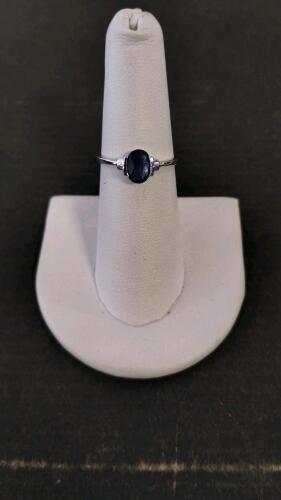 1.00Ct Oval Blue Sapphire Solitaire Ring, Size N/US 6.75, 1.7G Silver Half-Bezel Setting, Serial K12E2