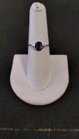 1.00Ct Oval Blue Sapphire Solitaire Ring, Size N/US 6.75, 1.7G Silver Half-Bezel Setting, Serial K12E2