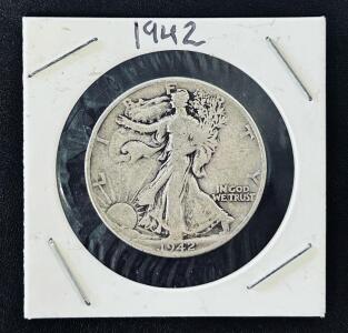 1942 Walking Liberty Half Dollar, 90% Silver, Circulated U.S. Coin, Classic Design