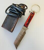 Custom Fixed-Blade Knife Set With Matching Keychain Knife And Leather Sheaths - 2