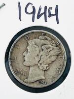1942 & 1944 Mercury Dimes &ndash; 90% Silver, Circulated Condition - 3