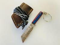 Custom Fixed-Blade Hunting Knife With Gut Hook, Green Dyed Wood Handle, Sheath, Mini Knife - 2
