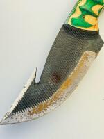 Custom Fixed-Blade Hunting Knife With Gut Hook, Green Dyed Wood Handle, Sheath, Mini Knife - 4