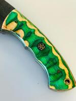 Custom Fixed-Blade Hunting Knife With Gut Hook, Green Dyed Wood Handle, Sheath, Mini Knife - 5