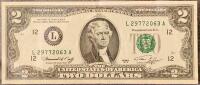 1976 U.S. Federal Reserve $2 Bill &ndash; Two Dollar Note, Used, Series L29772063A & K37668147A - 2