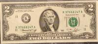 1976 U.S. Federal Reserve $2 Bill &ndash; Two Dollar Note, Used, Series L29772063A & K37668147A - 4