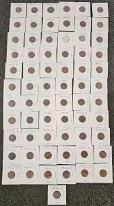 Lincoln Wheat Cent Collection 1929-1958, 67 Coins, Mixed Denver/San Francisco/Philadelphia Mints