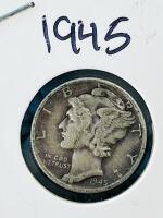1945 Mercury Dime 90% Silver, Winged Liberty Head Set Of 2, Philadelphia Mint, US Coins - 3