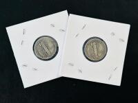 1945 Mercury Dime 90% Silver, Winged Liberty Head Set Of 2, Philadelphia Mint, US Coins - 4
