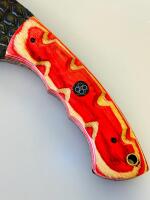 Custom Fixed-Blade Hunting Knife (Red/Yellow Handle, Gut Hook) & Small Folding Pocket Knife (Green/Yellow, Damascus-Style) - 5
