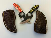 Custom Full Tang Skinner Knives &ndash; Mosaic Pins, Tooled Leather Sheaths, 3.5" Blade