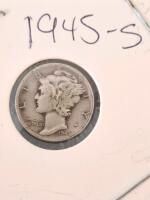 1945 Mercury Dimes &ndash; Denver (D) & San Francisco (S) &ndash; 90% Silver, Circulated, Final Year Issue - 3