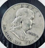 1954-D Franklin Half Dollar, 90% Silver, Denver Mint, Circulated, Authentic US Coin - 2