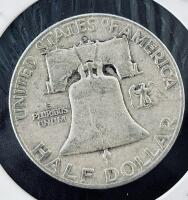 1954-D Franklin Half Dollar, 90% Silver, Denver Mint, Circulated, Authentic US Coin - 3
