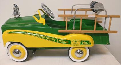 John Deere Fire Department Engine No.1 Pedal Car, Alpha International, Steel, Wood Ladders, Bell