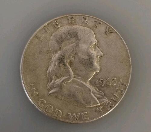 1963 Franklin Half Dollar, 90% Silver, Circulated, Liberty Bell Reverse, U.S. Coin (Unverified)