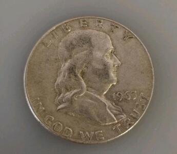1963 Franklin Half Dollar, 90% Silver, Circulated, Liberty Bell Reverse, U.S. Coin (Unverified)