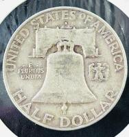 1957 Franklin Half Dollar 90% Silver Coin, Philadelphia Mint, Circulated, Liberty Bell Reverse - 3