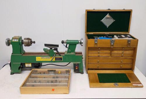 Central Machinery 10" x 18" Mini Wood Lathe, 1/2 HP, 5-Speed, Tool Chest & Tool Set
