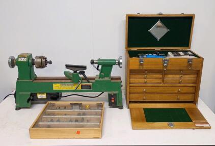Central Machinery 10" x 18" Mini Wood Lathe, 1/2 HP, 5-Speed, Tool Chest & Tool Set