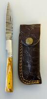 Custom Handmade Damascus Steel Fixed Blade Knife Set, Wood Handles, Leather Sheaths, Drop Point - 2