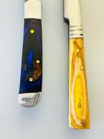 Custom Handmade Damascus Steel Fixed Blade Knife Set, Wood Handles, Leather Sheaths, Drop Point - 4