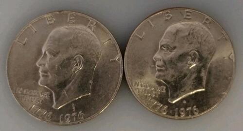 Pair Of 1776-1976 Eisenhower Bicentennial Dollar Coins, Block Letter Reverse, Cupronickel