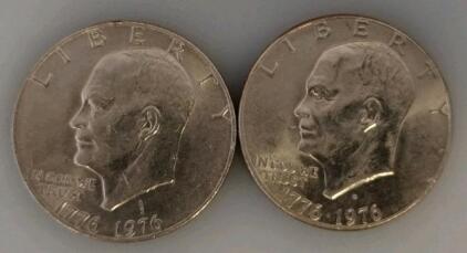 Pair Of 1776-1976 Eisenhower Bicentennial Dollar Coins, Block Letter Reverse, Cupronickel